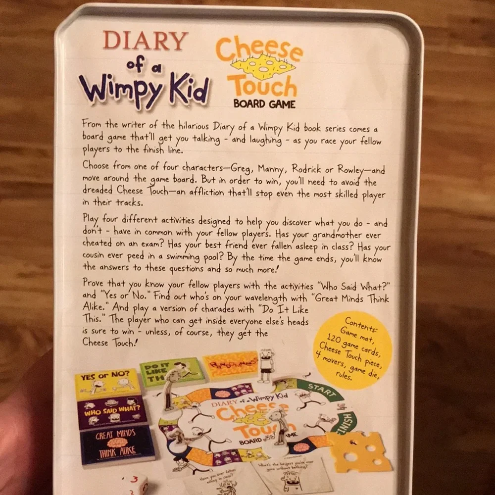 Diary of a Wimpy Kid Cheese Touch Board Game portable in metal box 3-4 players